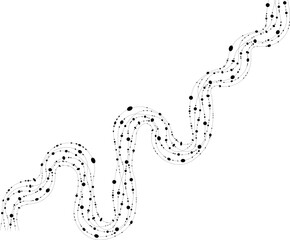 Zigzag motion flows through wave bends with dots marking cadence.