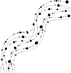 Composition shows a single line tracing a maze structure with looping turns and dots that mark progression through space.