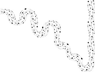 Irregular zigzag route combines wave motion and dots to track change.