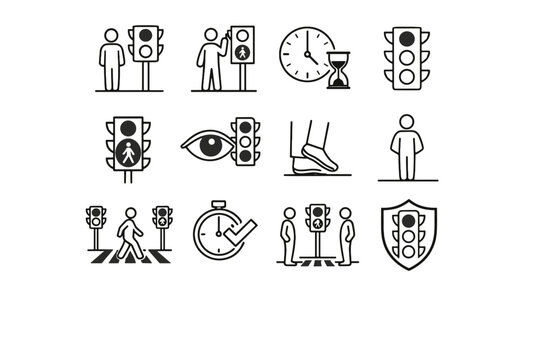 Signal crossing urban crosswalk vector order regulated timing cue icons icon rules