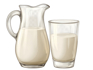 jug and a glass of milk isolated on transparent background