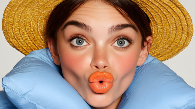 mujer con gorro de paja amarillo