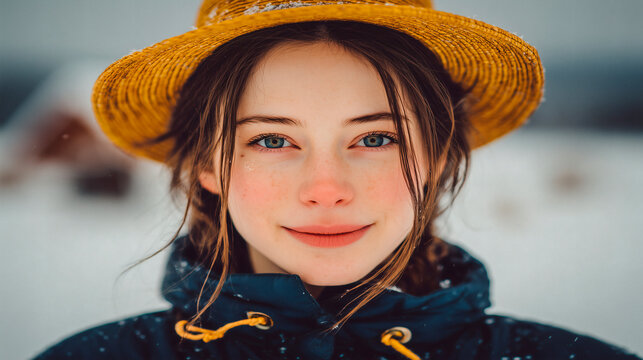 mujer con gorro de paja amarillo