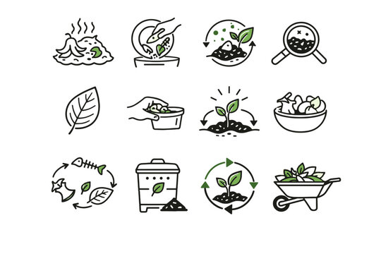 Flow line bio scraps green recycling organic waste collect composting icon art