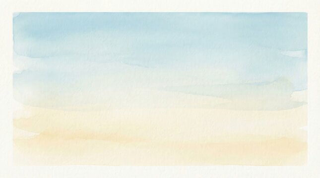 Soft watercolor wash of pale blue sky blending into warm sandy beach tones