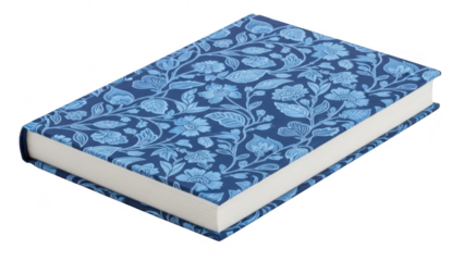 Blue floral patterned book cover isolated on transparent background