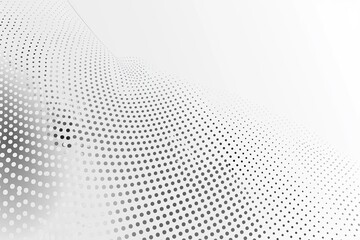 A grayscale abstract background featuring a wave of interconnected dots receding into the distance