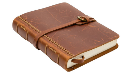 Brown leather journal with buckle isolated on transparent background
