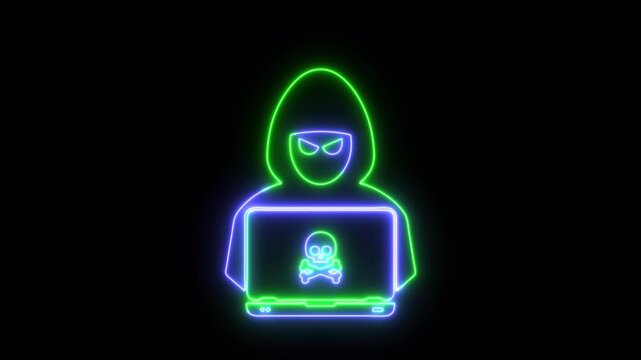 Hacker neon icon 4K video animation for apps and websites	