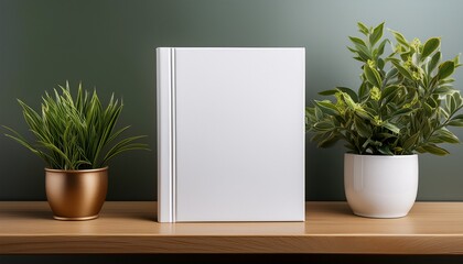 blank book cover mockup on a bookshelf for design showcase