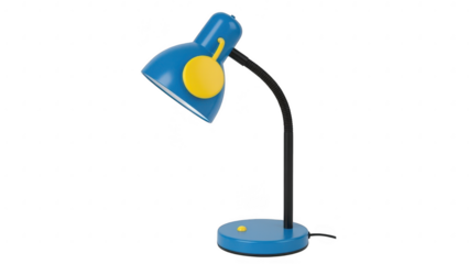 Blue desk lamp with yellow accent isolated on transparent background