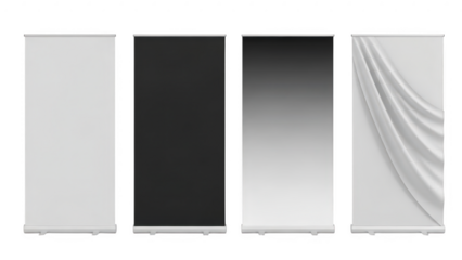 Three roll-up banner designs isolated on transparent background