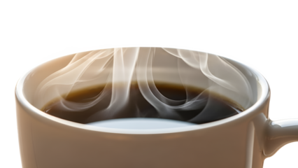 Steaming hot cup of coffee isolated on white background