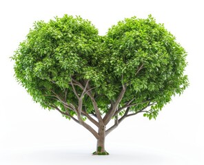 A healthy green tree shaped like a heart, isolated on a clean white background