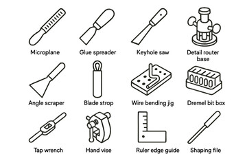 Obraz premium Tap vector icons tool hand spreader minimalist wire saw rasp box icon