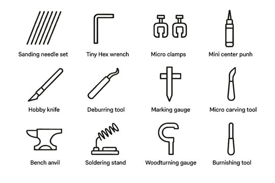 Marking deburring tool mini vector knife icons woodturning minimalist icon center set