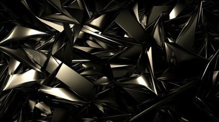 Abstract metallic steel structures twisted into sharp angular forms with reflective surfaces creating a complex geometric pattern