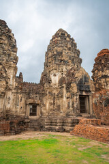 Fototapeta premium Wat Prang Sam Yot temple in Lopburi province, Thailand, known for its many monkeys