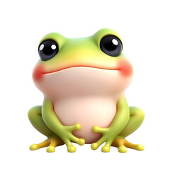Fototapeta premium Cartoon frog with big eyes sitting and looking cheerful 