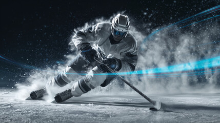 Action Professional Hockey Player in on an Indoor Ice Rink