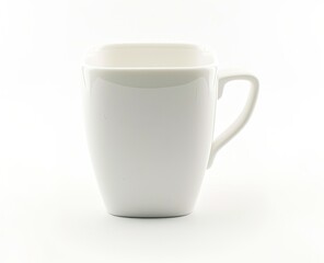 Obraz premium A pristine white ceramic mug with a square top, simple design, and curved handle against white