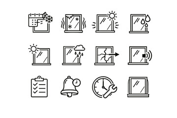 Insulation sign inspection window icons checklist clipboard winter seasonal repair noise vector