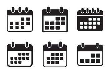 Collection of calendar icons in black and white