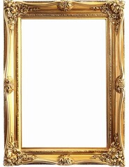 A regal, ornate, golden picture frame with intricate carvings and a blank white center