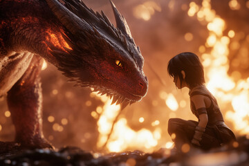 Female dragon rider and her dragon