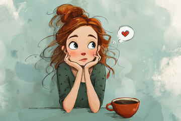 Woman with red hair and coffee