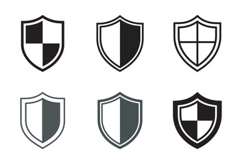 Collection of six different shield icons representing security and protection