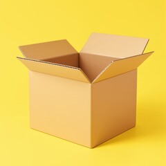 Open cardboard box on bright yellow background