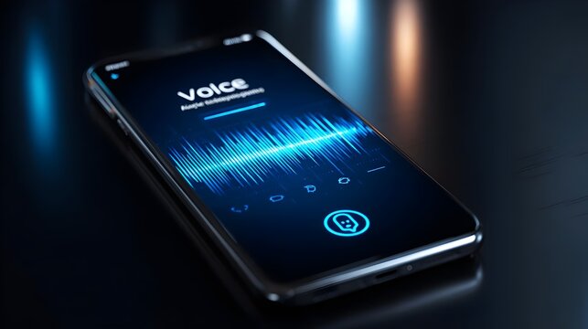 3D render of a smartphone showing a voice AI assistant interface with soundwave and chatbot icons.
Concept included: Artificial intelligence, voice recognition, conversational AI, smart assistants, mo