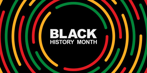 Black History Month banner. African American History. Abstract celebration banner with red, green and yellow circles on a black background. Vector illustration