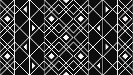 Seamless Black and White Geometric Pattern with Abstract Lines