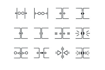 Alignment impact icons vector closure minimalist stability silhouette icon distribution cabinet symmetrical