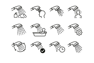 Rinse shampoo collection logic vector shower head optimization icon practical calm focus