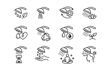 Angle vector set mindful focus calm icon cue alignment sustainability efficiency shower