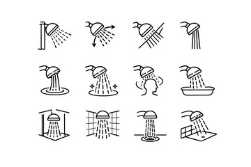 Spill splash shower vector set focus to avoid curtain icon prevention door