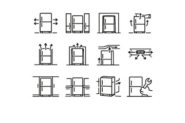 Ventilation logic vector airflow allowance installation refrigerator cabinet calm silhouette channel icons