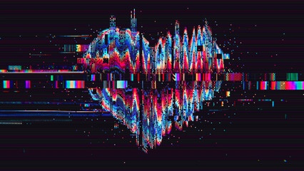 Glitch Heart Signal with RGB Distortion. Abstract Futuristic Technology Background