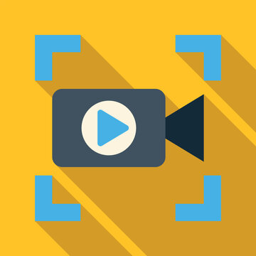 Video camera icon with play button and capture frame on yellow background