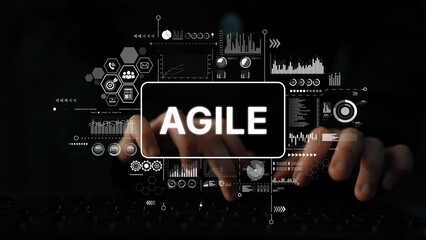 Conceptual image of agile methodology in digital transformation with data analysis and business growth indicators. Asymptotic smart data analytic.