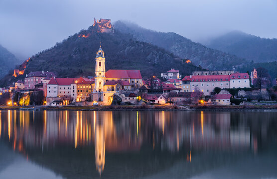 Moody Long Exposure Close Up of Illuminated Durnstein Village