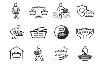 Intentional laundry ease culture set reduced icon vector handling living calm everyday