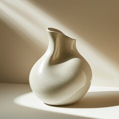 A beautifully crafted ceramic vase with a smooth, curvaceous design is illuminated by soft, natural light. The neutral tones and elegant form make it a perfect piece for modern interior decor, adding