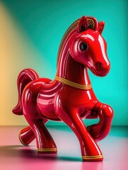 Chinese trendy style red Horse figurine, a chubby and adorable horse, running, year of the horse