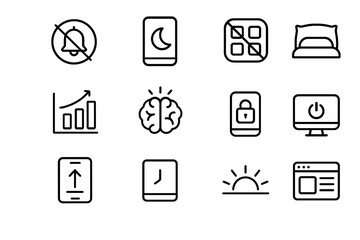 Off icons phone wake focus vector notification digital social zone chart brain