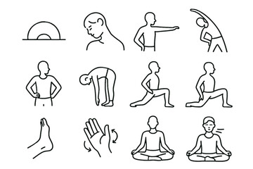 Rotation head mindful icon fold stretch toe morning icons lift moment vector