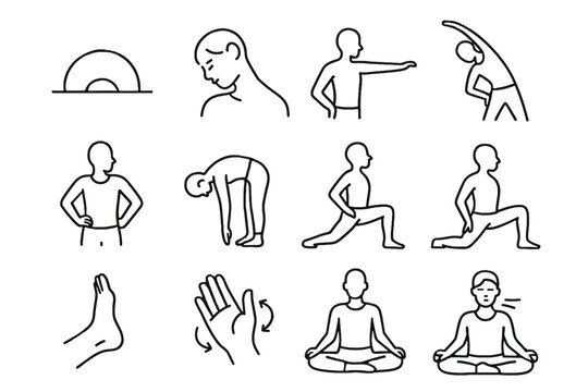 Rotation head mindful icon fold stretch toe morning icons lift moment vector